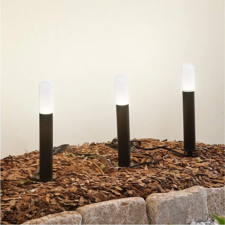 Lindby Außen-Stehlampe Elvor, LED, Edelstahl Schwarz Farbwechsel RGB + weiß IP44, 3x1,4 W LED, Farbwechsel RGB + weiß