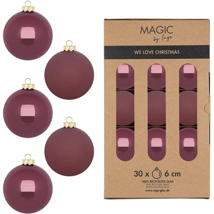 MAGIC by Inge Weihnachtsbaumkugel, Weihnachtskugeln Glas 6cm 30 Stück - Dusty Rose – Bild 1