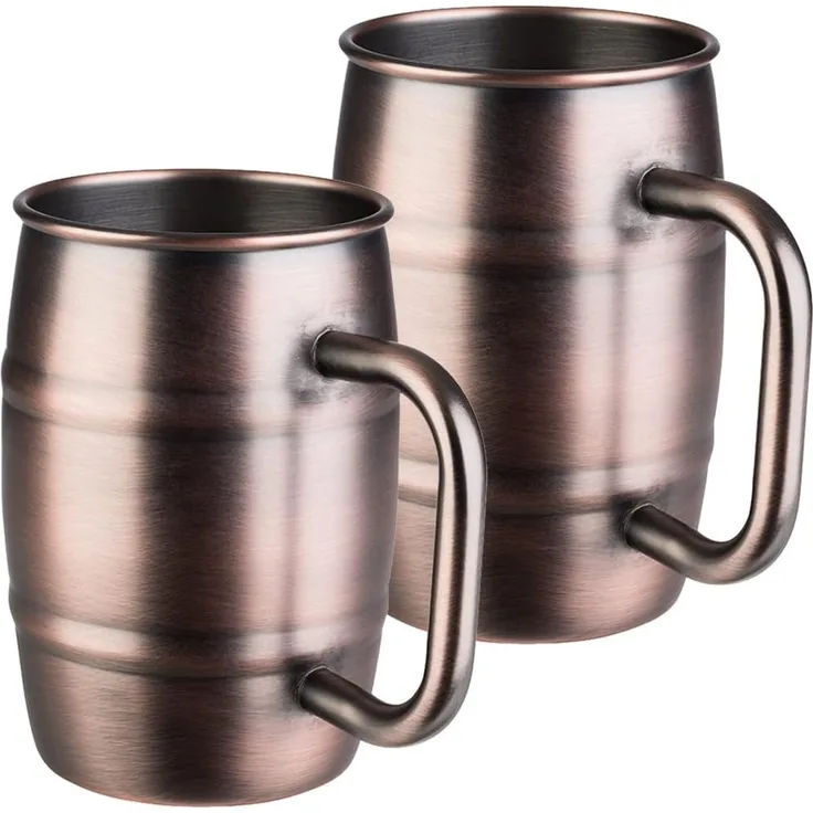 Ausgefallenes Bierkrug Set, 2x Humpen 0,5 Liter aus Edelstahl in Kupfer antik