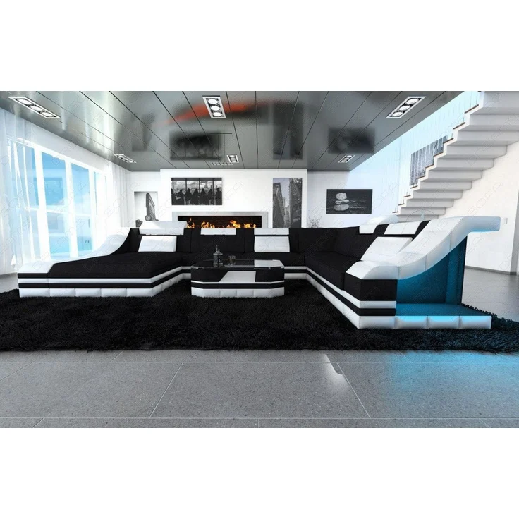 Design Stoff-Wohnlandschaft Turino XL – Komfort - Mikrofaserstoff - Schwarz-Weiß - Links – Bild 5