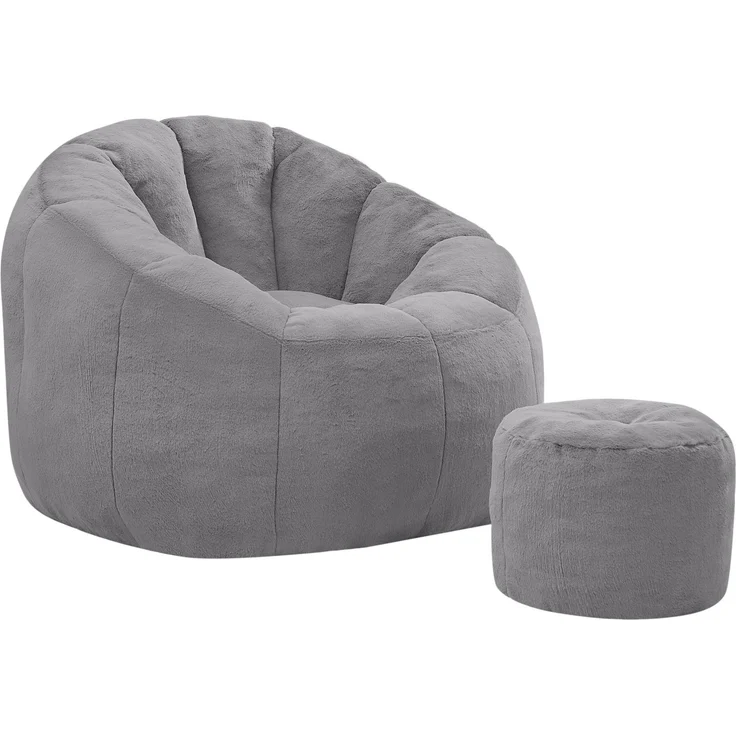 DESVIAE Sitzsack Blütenform Hellgrau aus Polyester – 105x70x105 cm – Fußhocker – Bild 8