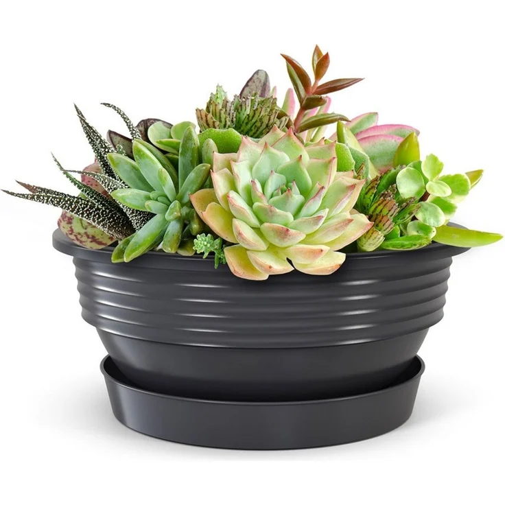 Plastard Pflanzschale 3er, 5er Set Blumenschale verschied. Größen Pflanzgefäß aus Kunststoff (Set, 5 St, Pflanzschale mit Untersetzer), UV-beständig, witterungsbeständig, Optionale Drainagelöcher – Bild 3