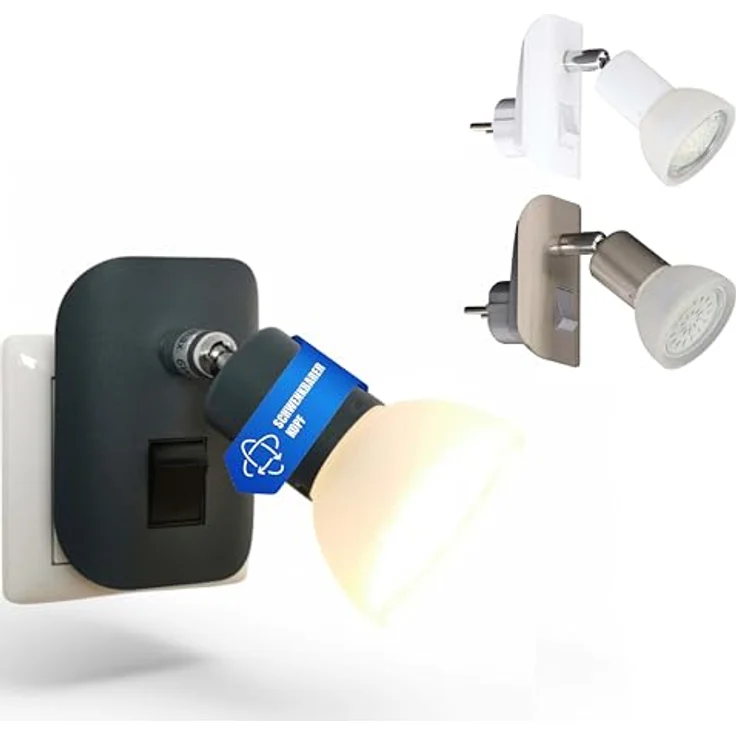 TRANGO LED Steckdosenleuchte, 11-045 LED Steckerlicht in Schwarz matt mit Lampenschirm aus Glas, Stecker-Nachtlicht inkl. 1x GU10 LED Leuchtmittel 3000K warmweiß, inklusive Ein/Aus- Schalter Leselampe, Küchenlampe – Bild 4