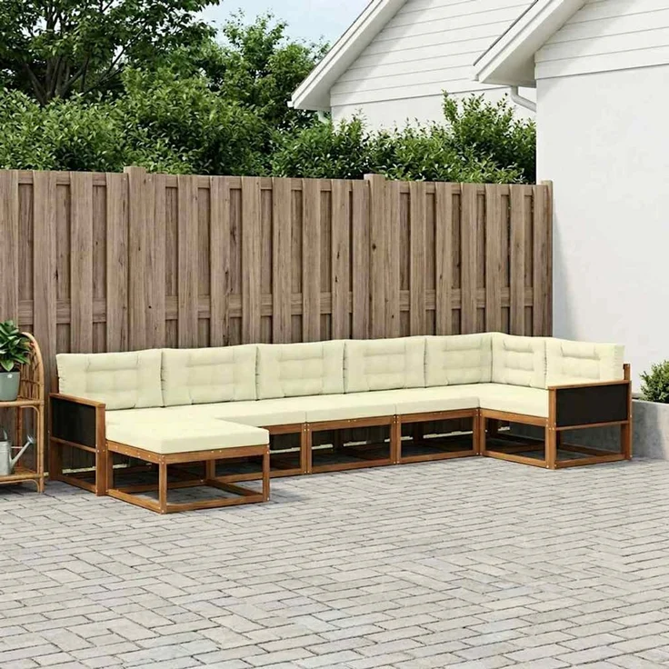 vidaXL Outdoor-Sofagarnitur 7 stk. 7-Sitzer Natur und Creme 3382733 – Bild 1