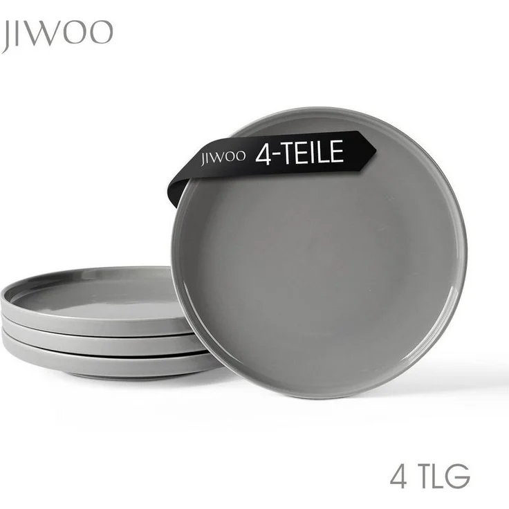 JIWOO Teller 4er Ø25cm, Frühstücksteller Salatteller Steakteller Dessertteller, (4 St), Keramik Tellerset Grau Mikrowellen spülmaschinenfest Ø26,5 cm – Bild 3