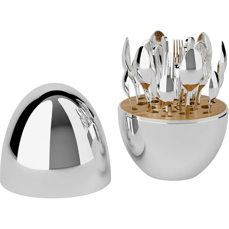 PFCTART Besteck-Set Heartland Egg Besteck Set 24-tlg. für 6 Personen - Edelstahl (24-tlg), 6 Personen, Bestecke Küchenutensilien Set mit Löffel, Gabel, Messer, Inkl. silberner Aufbewahrungsbox - Rostfrei, staubdicht & stylisch