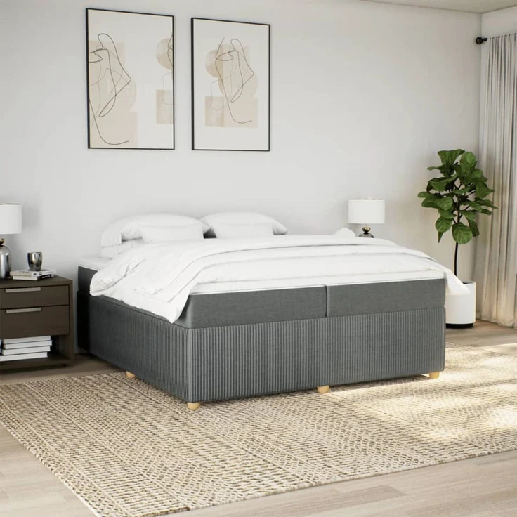vidaXL Boxspringbett mit Matratze Dunkelgrau 200x200 cm Stoff 3285596 – Bild 3