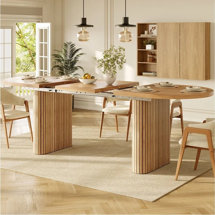 STILVORA Esstisch in Naturholz Ausziehbarer 120-160cm Küchentisch (Strukturbeine, abgerundete Ecken, 120–160cm, MDF, pflegeleicht, robust, verlängerbar), Für Esszimmer, Küche, Wohnbereich, Familienessen, Gästeempfang – Bild 3