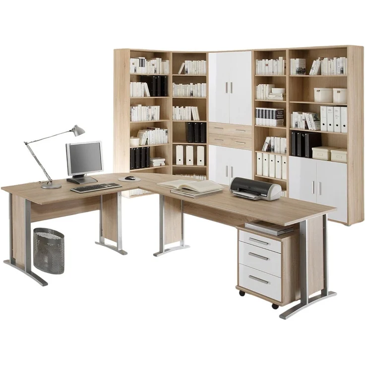moebel-dich-auf Aktenschrank OFFICE LINE (220, Büromöbel-Set Arbeitszimmer Büro) in Eiche Sonoma / weiß – Bild 1