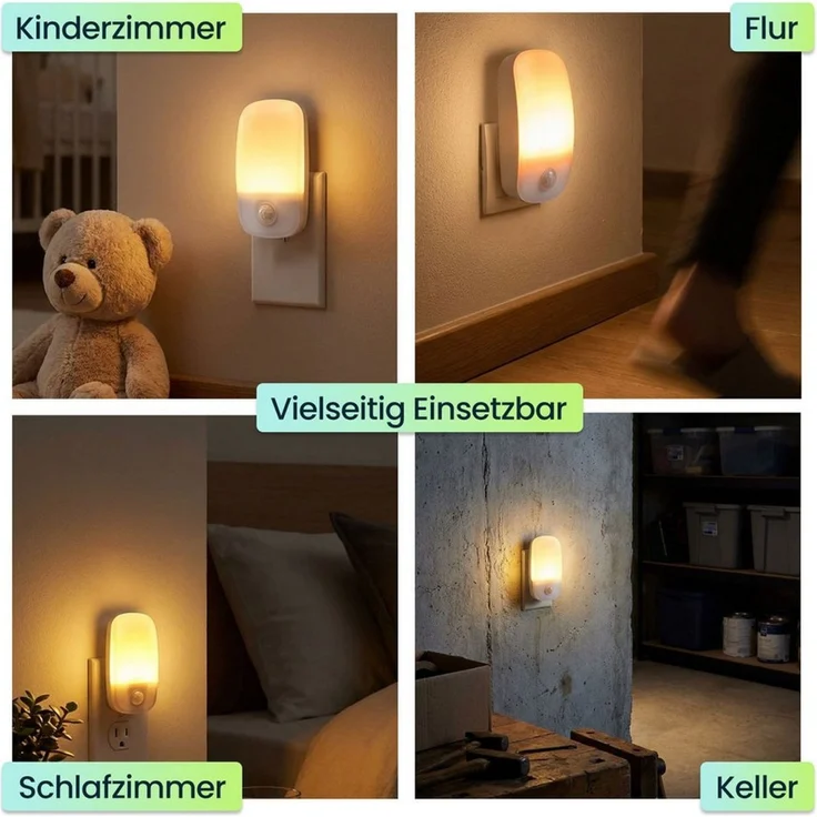 shop'n smile ideoon LED Steckdosenleuchte LED Nachtlicht Stecker mit Bewegungsmelder & Dämmerungssensor, 11 Lm Warmweiss, für Flur, Treppe & Kinderzimmer – Bild 3