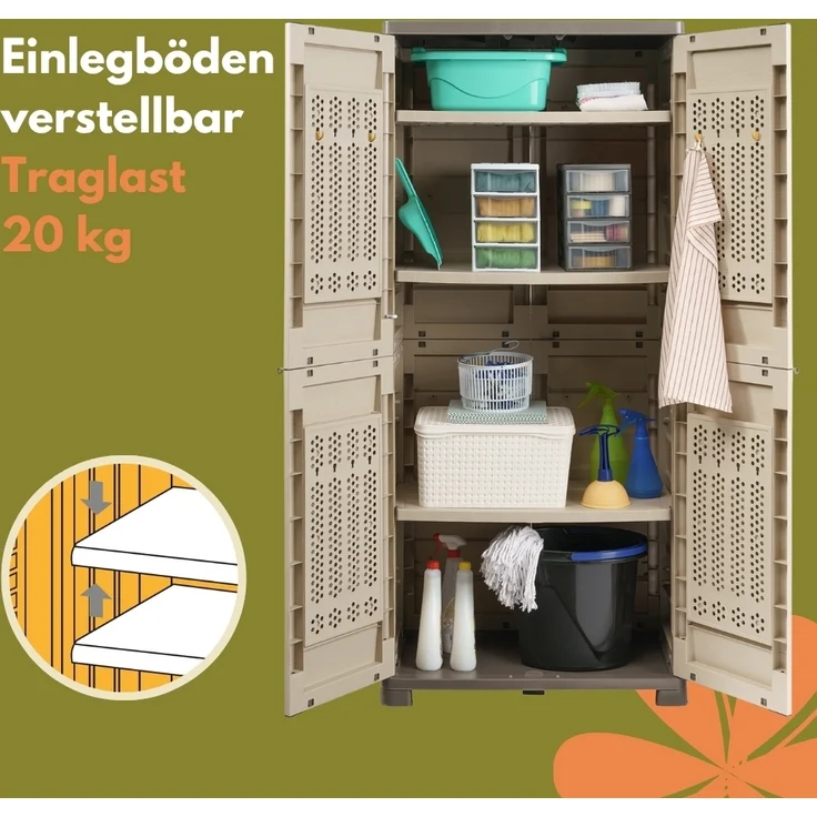 GarPet Garten-Geräteschrank Gartenschrank Wetterfest Outdoor Kunststoffschrank Balkonschrank – Bild 5