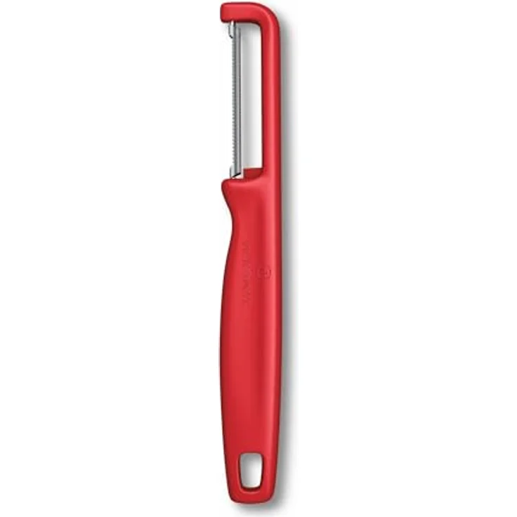 Victorinox Sparschäler "Iota", Schäler für Gemüse, Obst, Zackenschliff, Zweischneidig, Extra Scharf, Swiss Made, rot – Bild 2