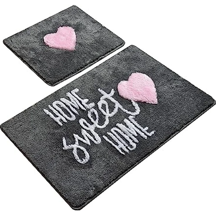 Badteppich-Set, 2-teilig, Home Sweet Home Hintergrund dunkelgrau – Bild 2