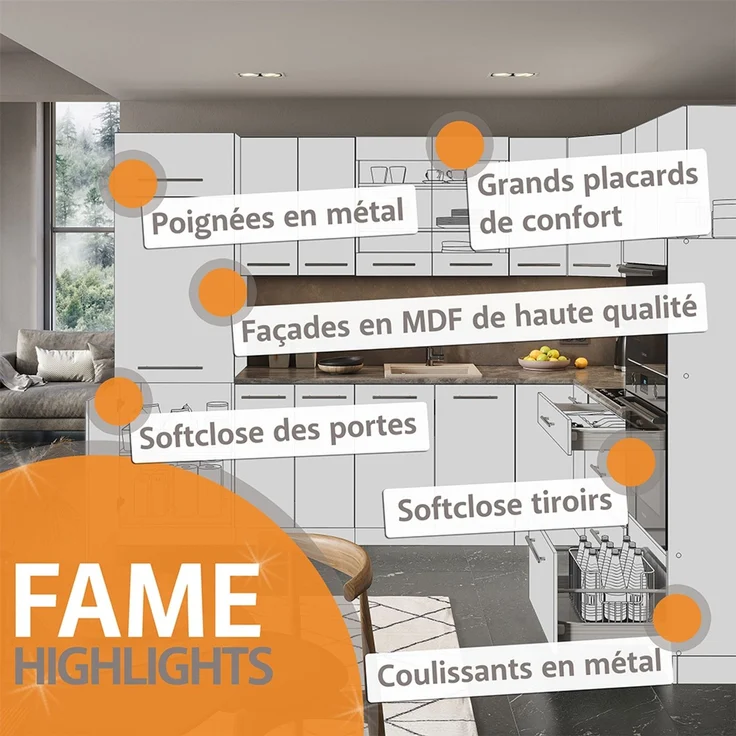 Frontblende Fame-Line Dunkelblau Hochglanz 60 cm Vicco – Bild 6