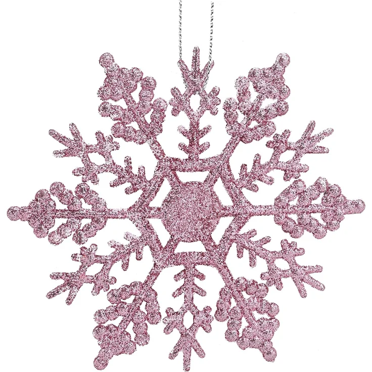 12 Stück - Weihnachtliche Schneeflockendekoration, glitzernde Schneeflockenornamente, Partydekoration (Rosa, 10 cm) – Bild 5