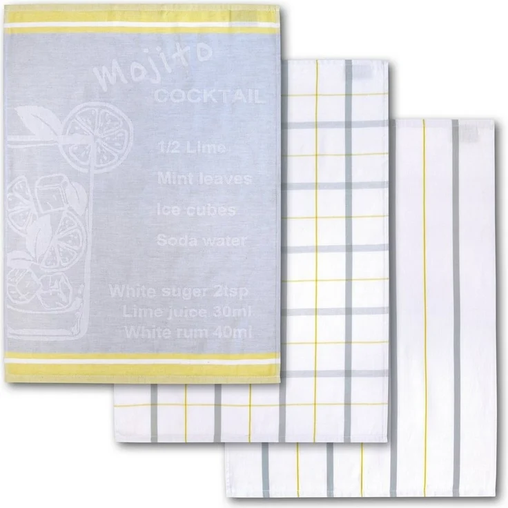 Dyckhoff Geschirrtuch Mojito, mit 3 verschiedenen Motiven, mit Mojito COCKTAIL Rezept Motiv, (Set, 3-tlg), aus 100% Baumwolle, Maße je Tuch ca. 50x70 cm – Bild 1