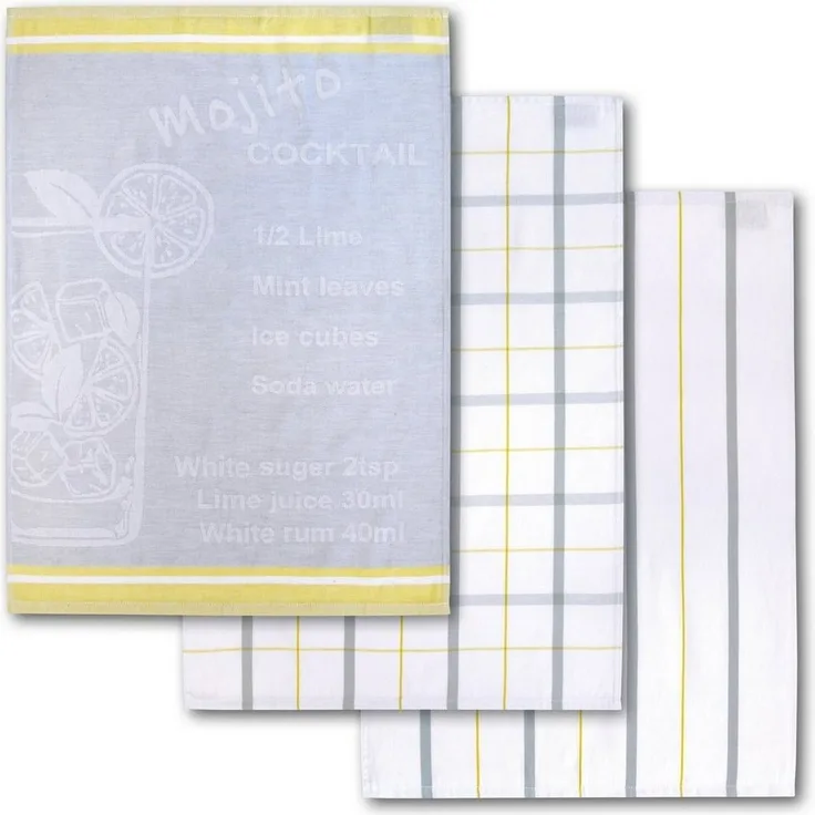 Dyckhoff Geschirrtuch Mojito, mit 3 verschiedenen Motiven, mit Mojito COCKTAIL Rezept Motiv, (Set, 3-tlg), aus 100% Baumwolle, Maße je Tuch ca. 50x70 cm