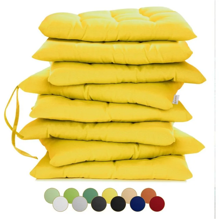 Lavea Stuhlkissen MONACO - weich gepolsterten Sitzkissen Set (4er & 8er), 40x40x3 cm, mit Stoffbändern, Indoor & Outdoor, für Garten & Balkon