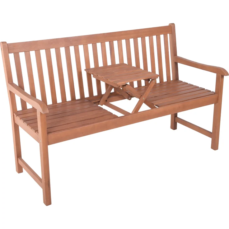 Gartenbank TURIN hochklappbarer Tisch - 142cm Breit, Eukalyptus, Natur, 65 x 142 x 89 cm | Terrassenbank Wetterfest Sitzbank Outdoor Bank – Bild 1
