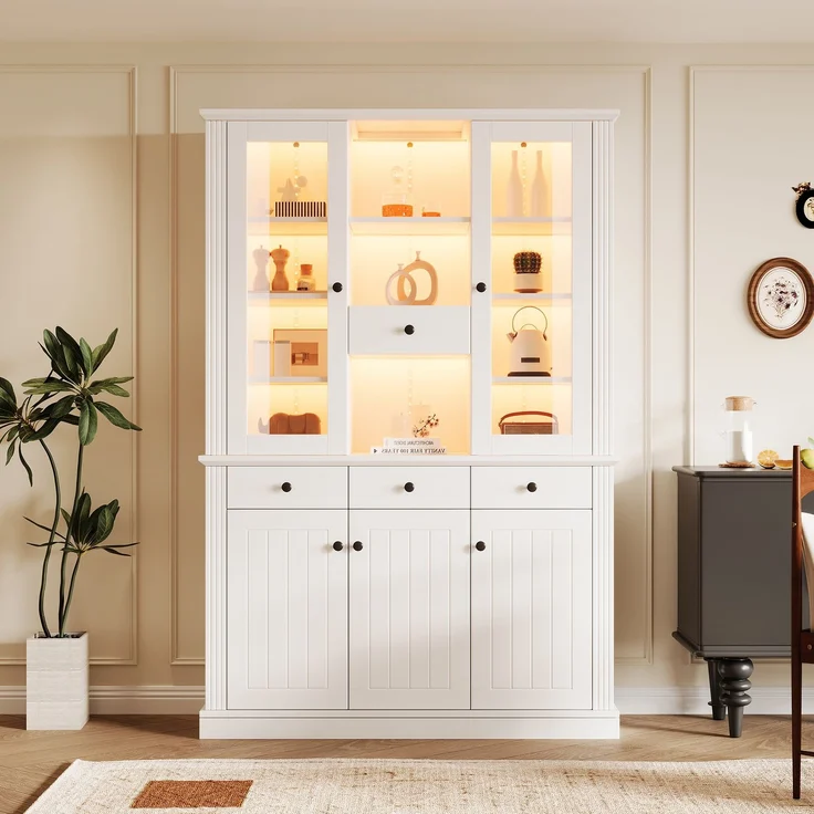 Vitrine 119,5 x 40 x 180 cm aus MDF mit Glas, 5 Türen, 4 Schubladen und LED – Bild 4
