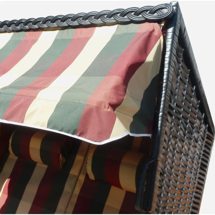 BRAST Strandkorb Deluxe 2-Sitzer XXL für 2 Personen 120cm breit mehrere Designs incl. Abdeckhaube Farbe Karo Rot/Grün/Beige – Bild 5