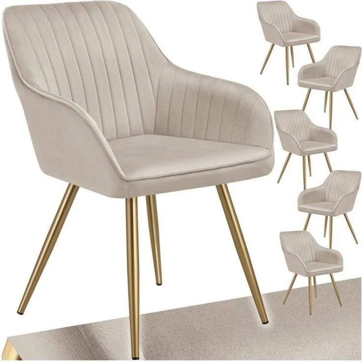 tectake Esszimmerstuhl Stuhl Marilyn, Samtoptik, gesteppt (Set, 6 St), Extra weicher Samtbezug mit stilvollem Steppmuster – Bild 4
