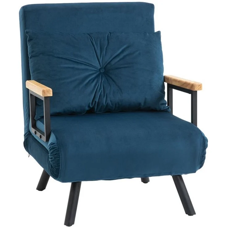 HOMCOM Schlafsessel 4 in 1 Sessel mit Schlaffunktion, 183x63 cm Klappbar Schlafsessel mit 5-stufig Verstellbarer Rückenlehne, Lendenkissen und Samtoptik für Wohnzimmer, Blau – Bild 4