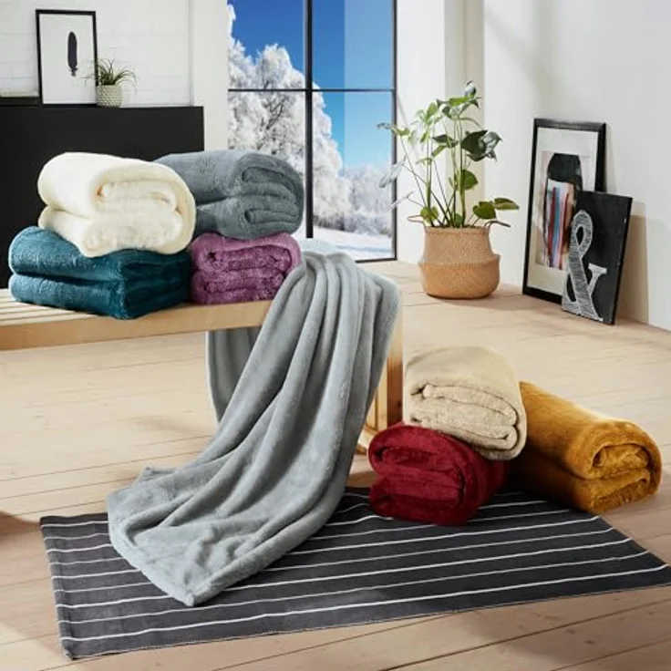 Wohndecke Wohndecke "Salerno", Erwin Müller, Teddy-Fleece Uni – Bild 6