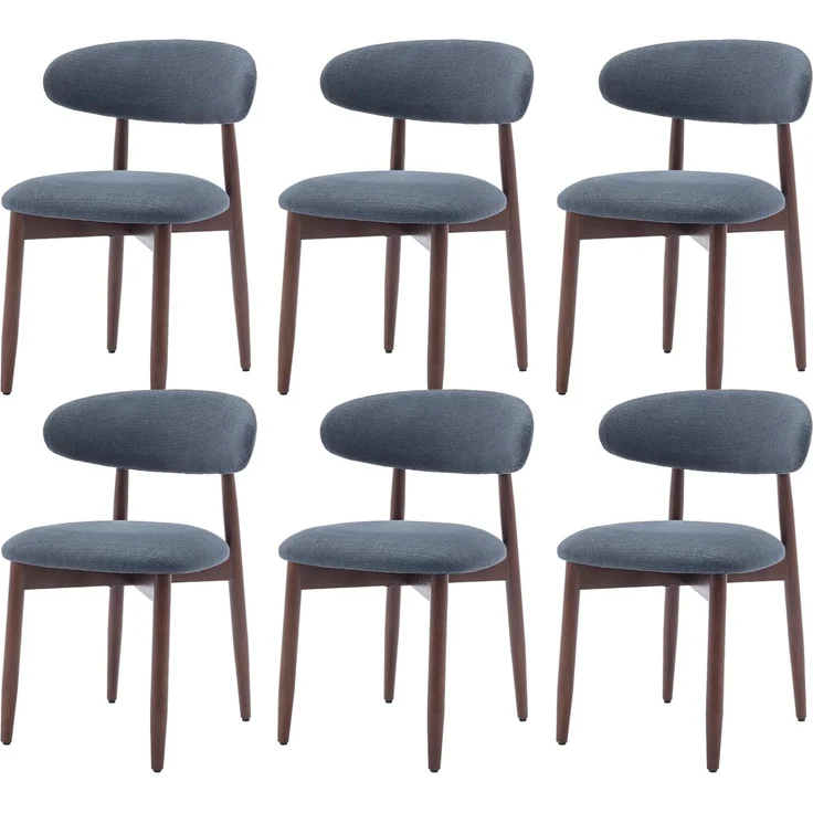 COLAMY Esszimmerstühle 6er Set, Polsternder Stühle Esszimmer mit Rückenlehne, Moderne Küchenstühle Gepolstert, Stoff Dining Chairs mit Back und Holzbeinen für Esszimmer, Küche, Restaurant, Blau
