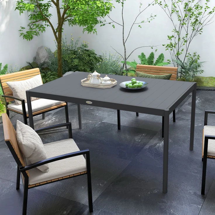 Gartentisch mit Lattenrost für 6 Personen aus Stahl und Aluminium, 145 x 90 x 74 cm, Dunkelgrau – Bild 10