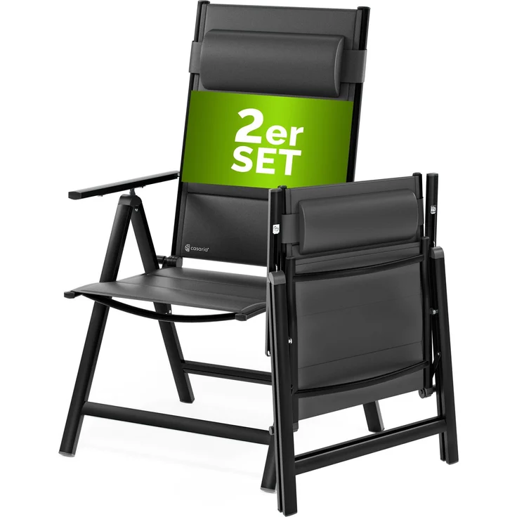 CASARIA® Gartenstühle 2er Set Klappbar Gepolstert Alu 8- Fach Verstellbar – Bild 1