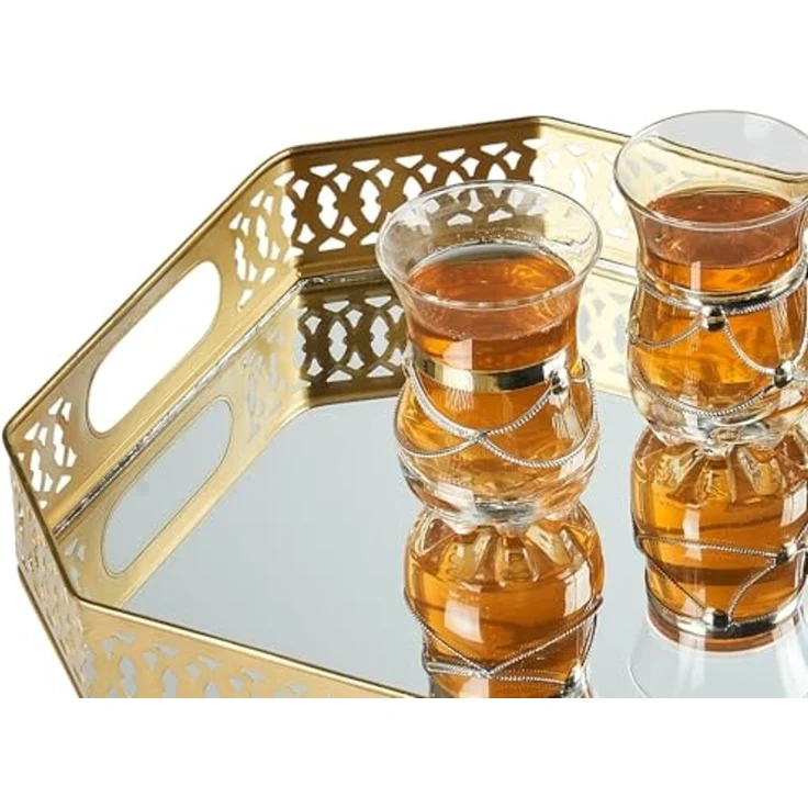 Marrakesch Orient & Mediterran Interior Tablett Spiegeltablett Eckiges Tablett Agata 34cm groß Ramadan Deko, Handarbeit – Bild 4
