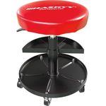 Haskyy Höhenverstellbar Werkstattstuhl Werkstatthocker Werkstattsitz Arbeits-Hocker-Stuhl-Sitz ROT mit 5 Rollen | ca. ø 40cm | 2 Ablagen | 430-580mm