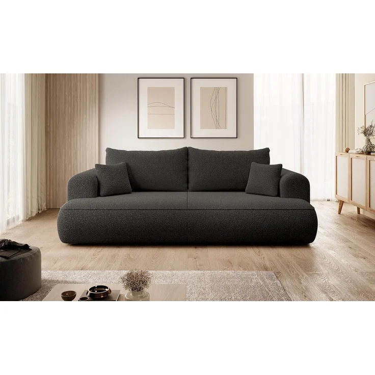 Selsey Sofa Schlafsofa Couch Mit Stauraum Schlaffunktion 3 Sitzer Pflegeleicht Polyurethanschaum Boucle Dunkelgrau OVO – Bild 5