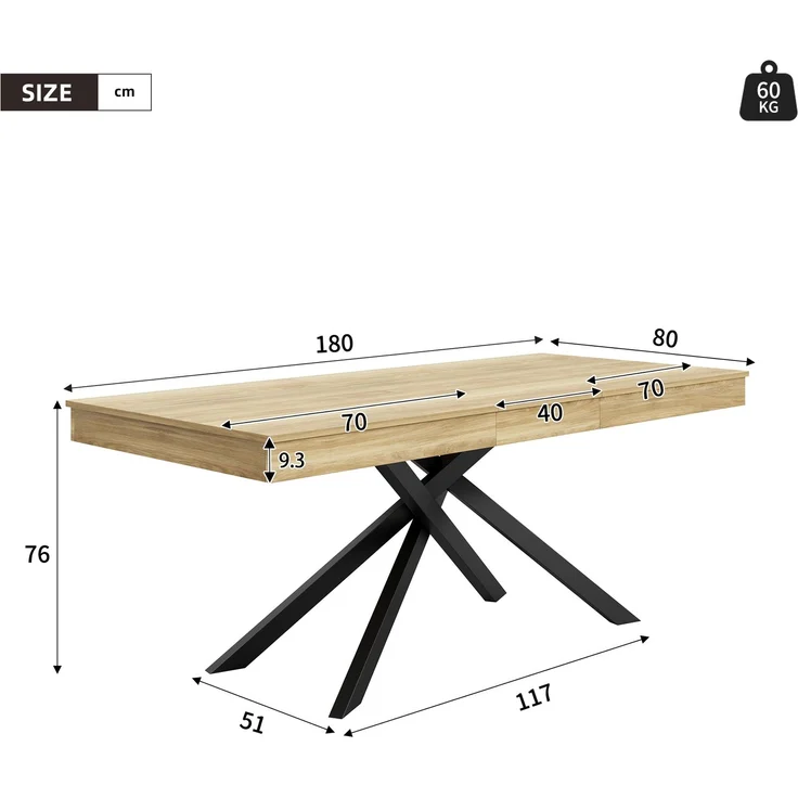 JARDJ Ausziehbarer Esstisch, 140/180*80 cm, geeignet für 6-8 Personen, rechte Form, verdickte Tischplatte, Metallbeine,einfacher Stil,Tisch für Esszimmer, Küche, Wohnzimmer, Eichenfarbe – Bild 6