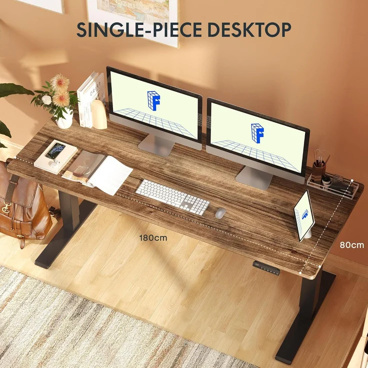 FLEXISPOT Höhenverstellbarer Schreibtisch 180x80 cm mit 2 Motoren & 25MM einteiliger Tischplatte,ergonomischer Bürotisch - Schwarz, Mousseweiß Gestell – Bild 7