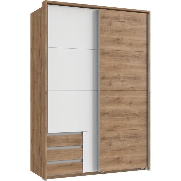 Schwebetürenschrank 2trg Kleiderschrank 138cm Eiche Weiß Schubladen Passepartout