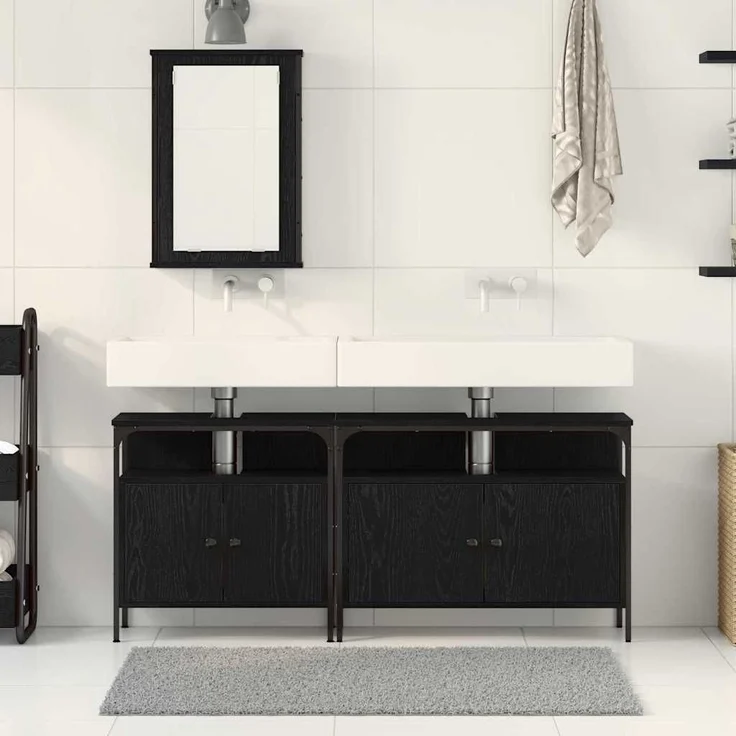 vidaXL Badezimmer Waschbeckenmöbel mit Tür 3 pcs Schwarz Holzwerkstoff 3334393 – Bild 3