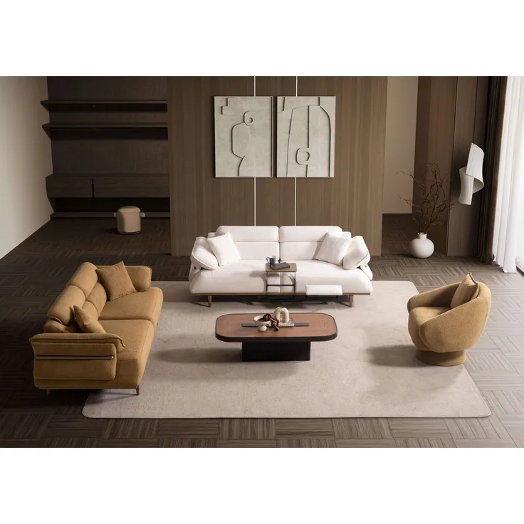 Sitzgruppe/Sofa Set - Wohnzimmergarnitur "Lorina" 3+3+1-Braun/Beige