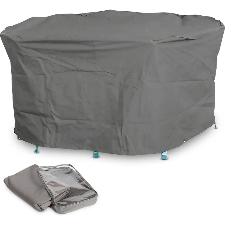 Beo Acamp Gartentisch Abdeckung für ovale Tische bis bis 160x95 cm | Reißfeste Gartenmöbel Abdeckung in Anthrazit | Schutzhülle Gartenmöbel Winterfest | Wasserdichte Abdeckplane Gartenmöbel