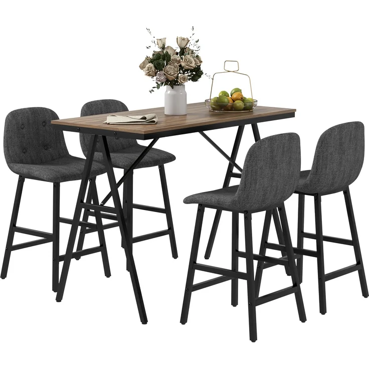 MELAYR, Bargarnitur 5-teilig, Tisch und 4 Stühle, Knopfheftung, dicke Polsterung, 120 x 60 x 91 cm, Dunkelgrau – Bild 2