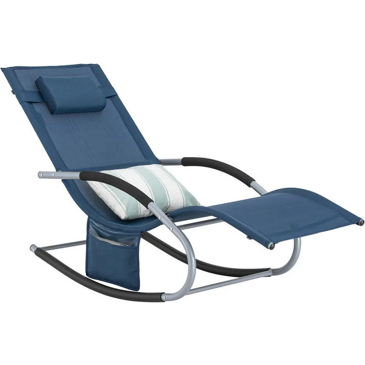SoBuy Sonnenliege, Dunkelblau, Metall, 63x87x150 cm, belastbar bis 150 kg, mit Kopfkissen und Seitentaschen