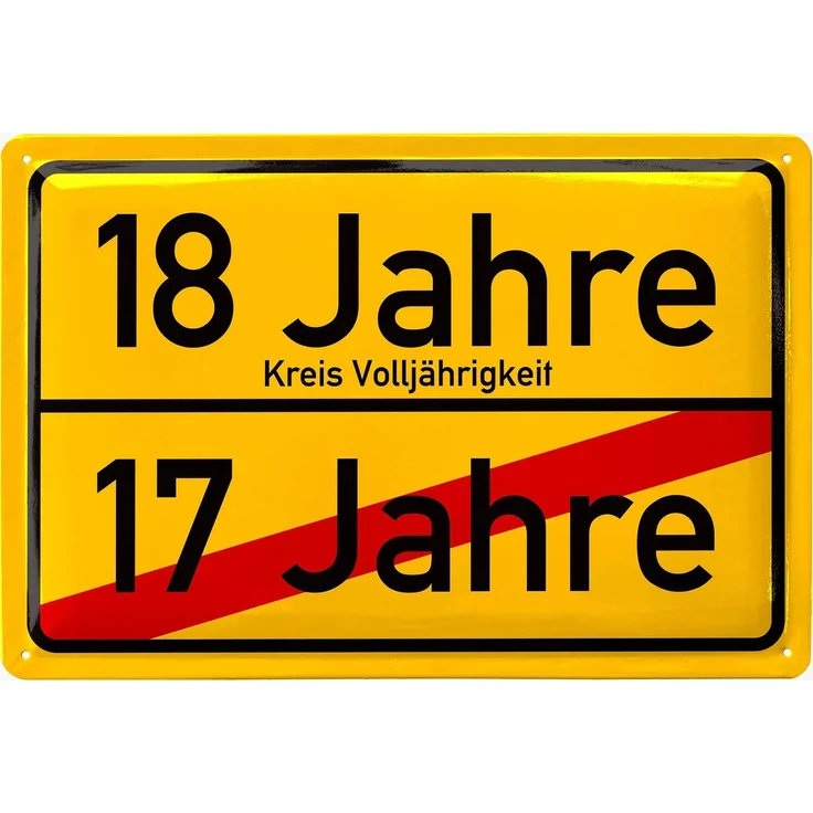 LANOLU Blechschild 18 Jahre Volljährig - 20x30cm – Metall – Gelb – 20182 – Bild 1