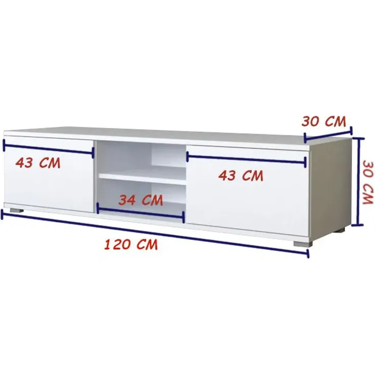 Sleepyshop24 Fernsehtisch 120 cm Breite | TV-Board in Hikora + Weiss | Kompaktes TV-Möbel mit Stauraum & silbernen Füßen, für moderne Wohnzimmer – Bild 4