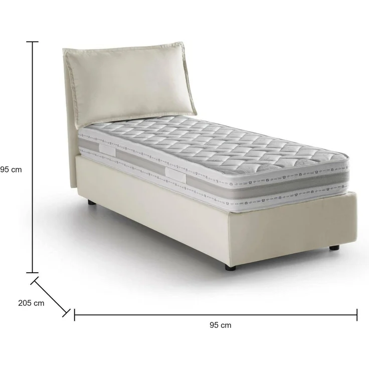 Talamo Italia - Roberta Einzelbett, Bettkasten mit Stoffbezug, 100 % Made in Italy, seitliche Öffnung, inklusive Matratze 80x190 cm, Beige – Bild 2