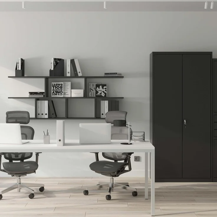 Jan Nowak 3er Set Aktenschrank C001 Metallschrank Stahlschrank Werkzeugschrank Büroschrank Lagerschrank Universalschrank Pulverbeschichtung Flügeltüren 185 x 90 x 40 cm (schwarz/schwarz) – Bild 2