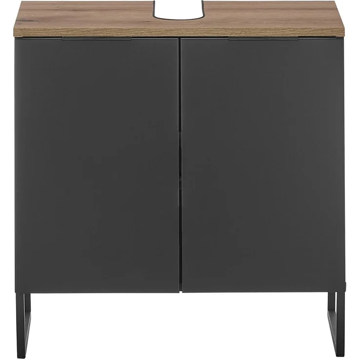 Waschbeckenunterschrank >Denver< 2 Türen, schwarz matt / Evoke Eiche dekor - 60x60x35cm (BxHxT) – Bild 3