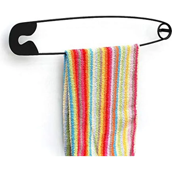 DanDiBo Design Handtuchhalter Handtuchstange Sicherheitsnadel 62 cm Garderobe Wand Büro Schwarz Metall Flur DIY – Bild 3