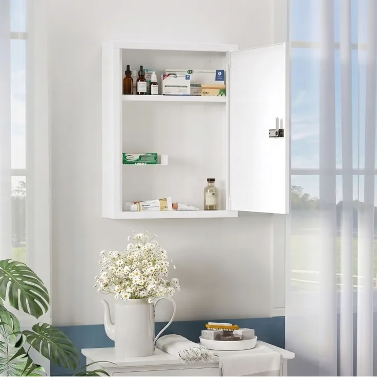 Medizinschrank 40 x 15 x 53,5 cm zur Wandmontage mit Zahlenschloss und drei Stauraumbereichen