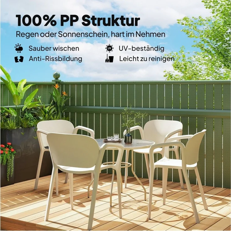 Outsunny Gartenstuhl 4er Set, aus Kunststoff, mit Armlehne, Rückenlehne, stapelbar (wetterfest Gartenstühle, 4 St), bis 120 kg belastbar Gartenmöbel für Hinterhof, Garten, Balkon Weiß – Bild 3